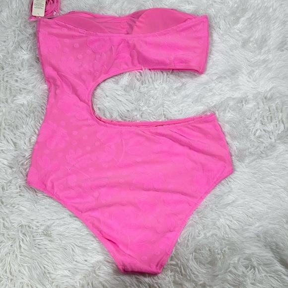 Aerie One Piece Size XL Terry Cut Out Strapless Neon Pink Swimsuit NWT - Picture 3 of 6